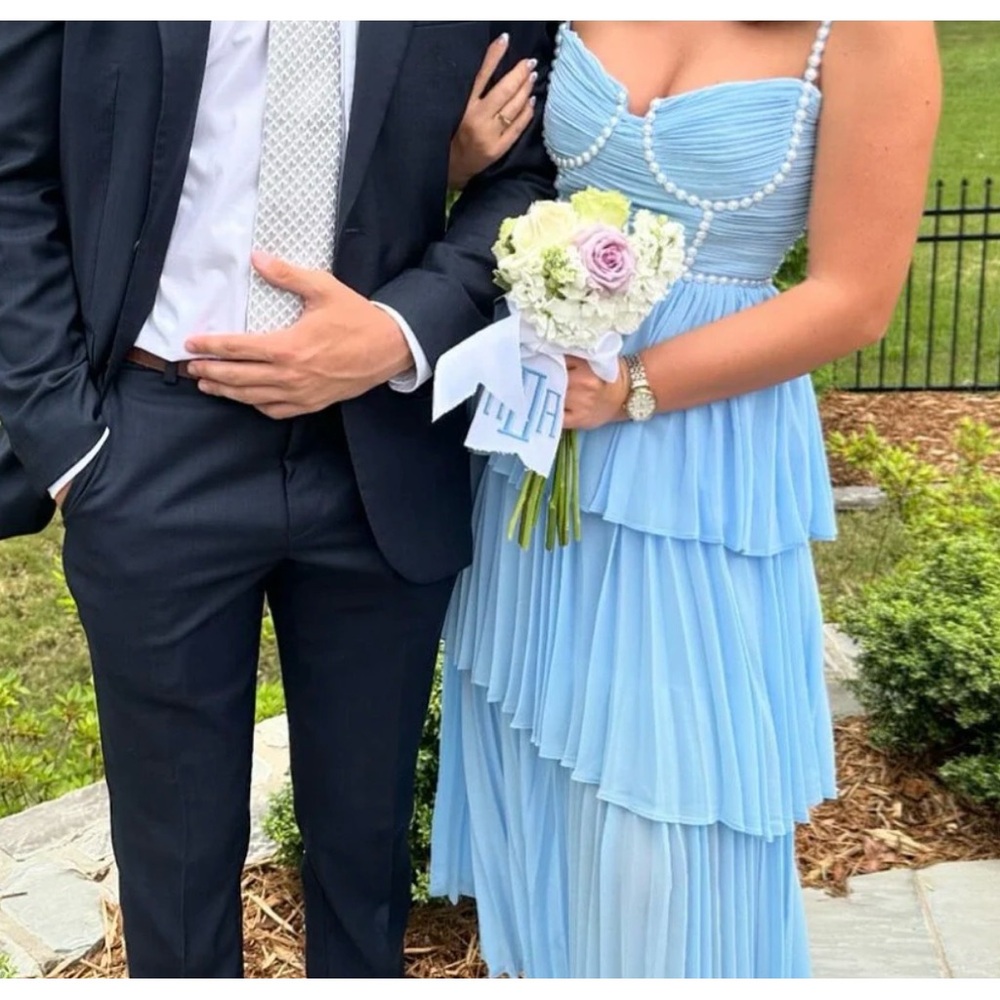 Elegant Light Blue Tiered Dress